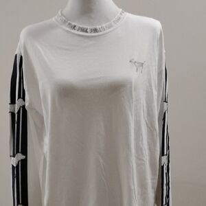 PINK Victoria's Secret White And Blue Bling! Long Sleeve Top